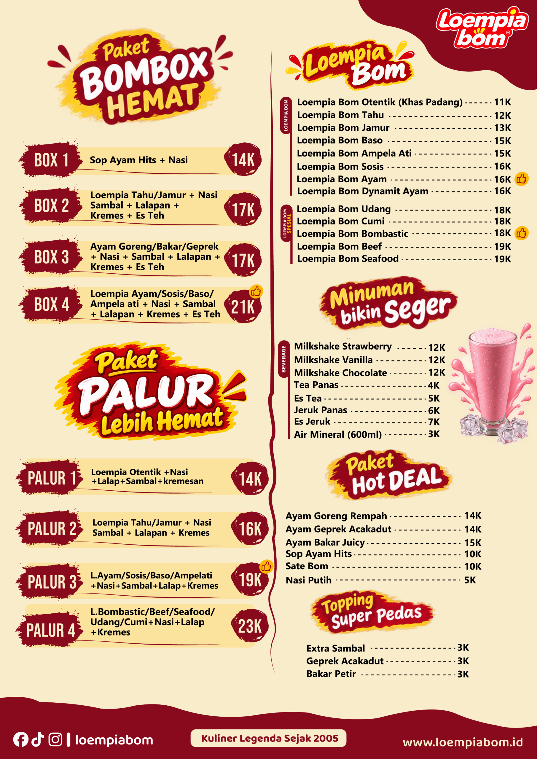 Daftar menu dan harga Loempia Bom